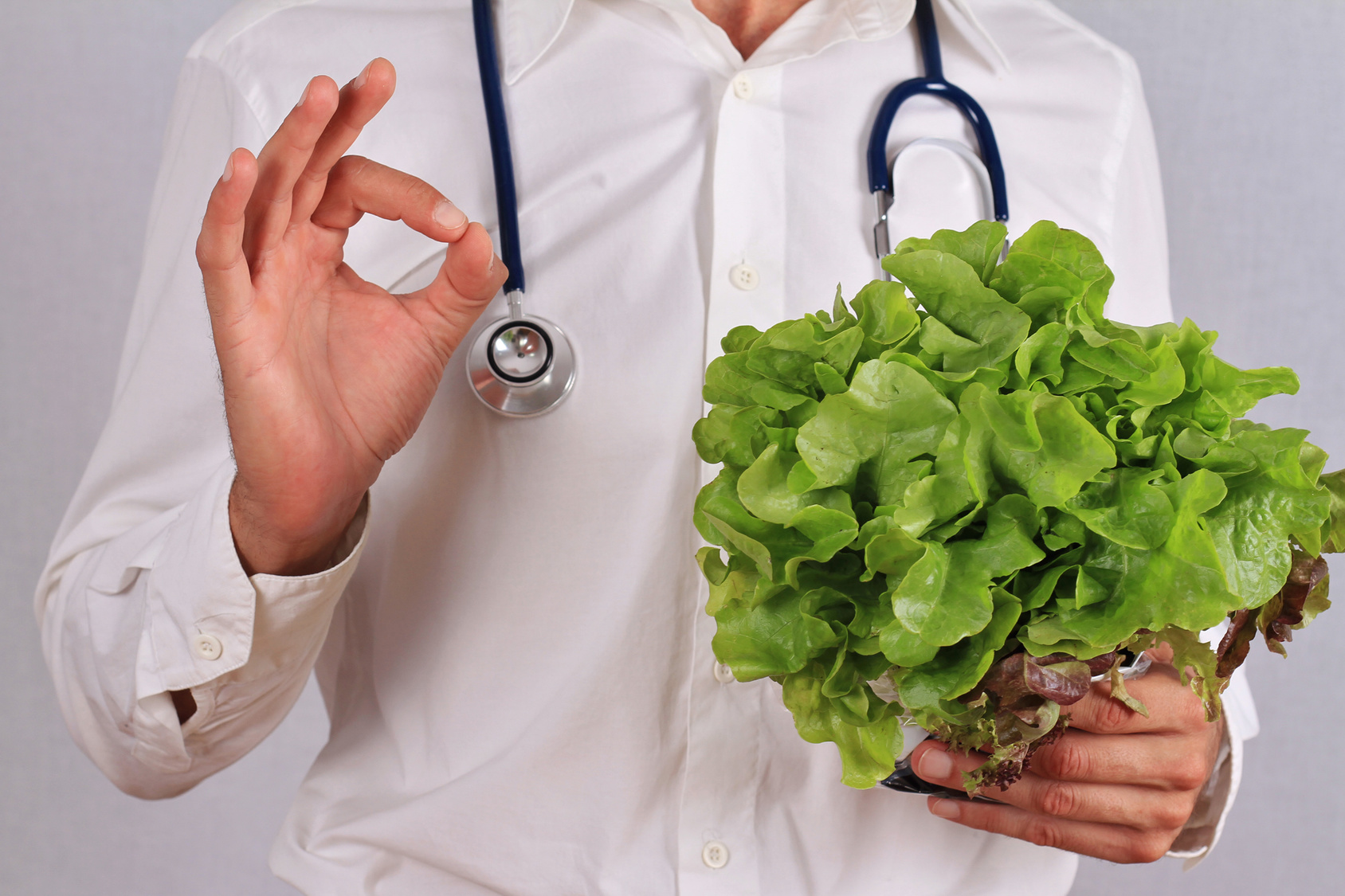Doctor recommended green salad, health care concept